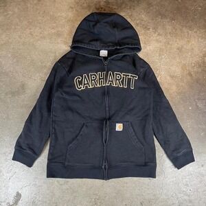 Carhartt black zip up hoodie with yellow embroidery Womens Size XS/S